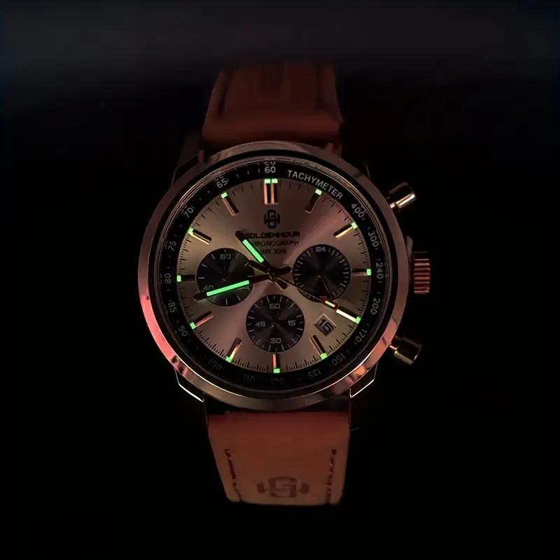 Luxury Mens Watch Fashion Leather Luminous Calendar Business Man Watch Waterproof Chronograph Gold Quartz Watches for Men