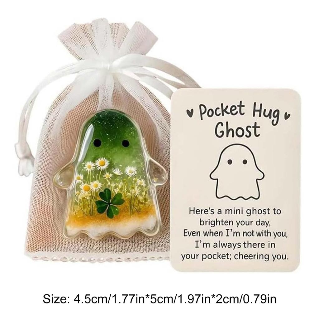 Cute Pocket Comfort Ghost Keepsake with Motivational Card Halloween Decorations Acrylic Ghost Miniature Figurine Birthday Gifts
