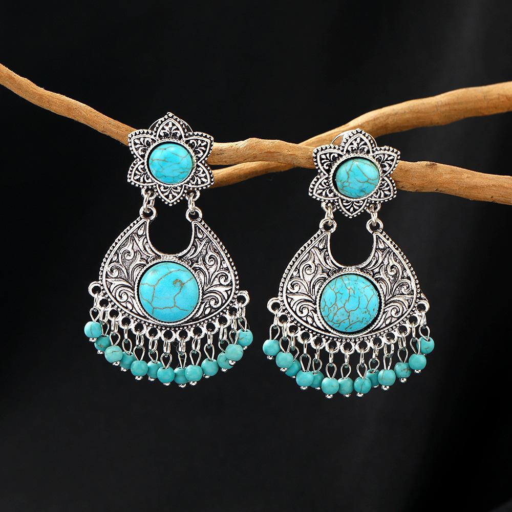 Аксессуары, креативные персонализированные текстурные полые серьги, длинные серьги из бирюзового сплава