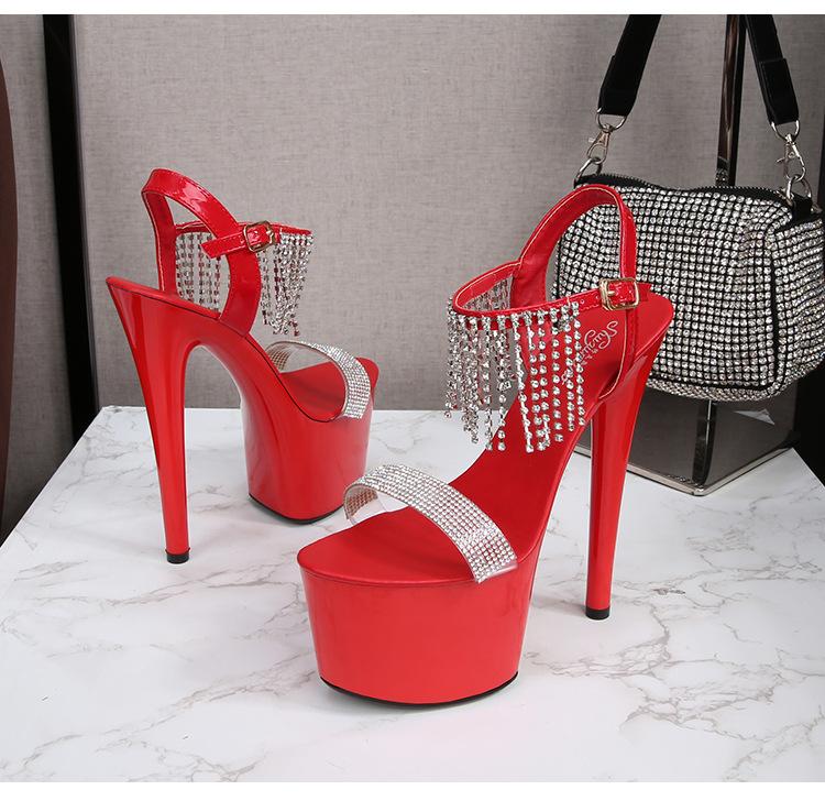 Женские туфли на шпильке, пикантные модные сандалии с пайетками и бахромой, серия 181, каблук 16,5 см, платформа 7 см, LFD