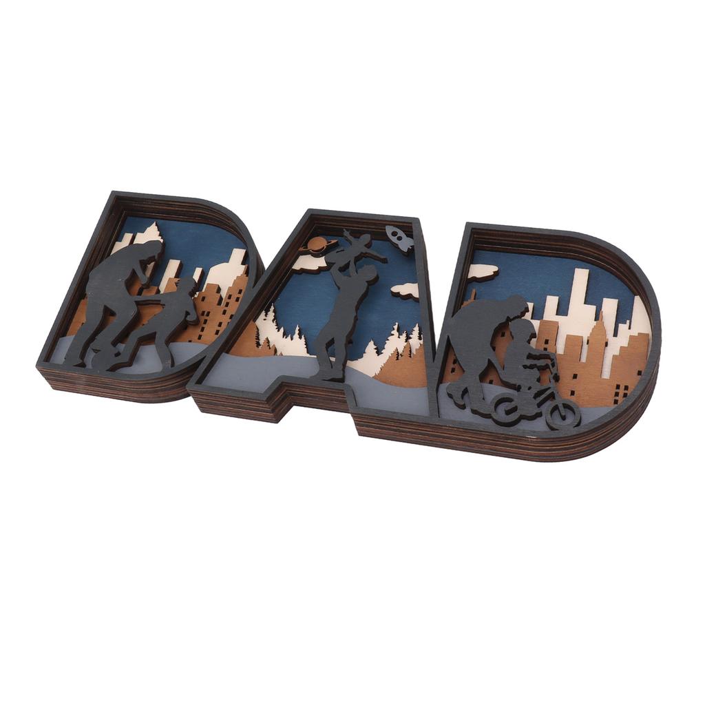 DAD Wooden Crafts Sign Fathers Day Wooden Craft Decoration for Home Bedroom Tabletop Office Desktop
