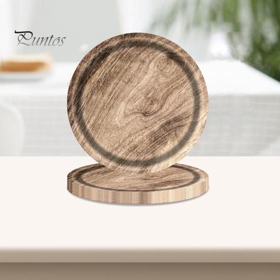 10Pcs Round Wood Grain Paper Tray Food Grade Paper Dinner Plates Decorative Picnic Party Tableware Decoration