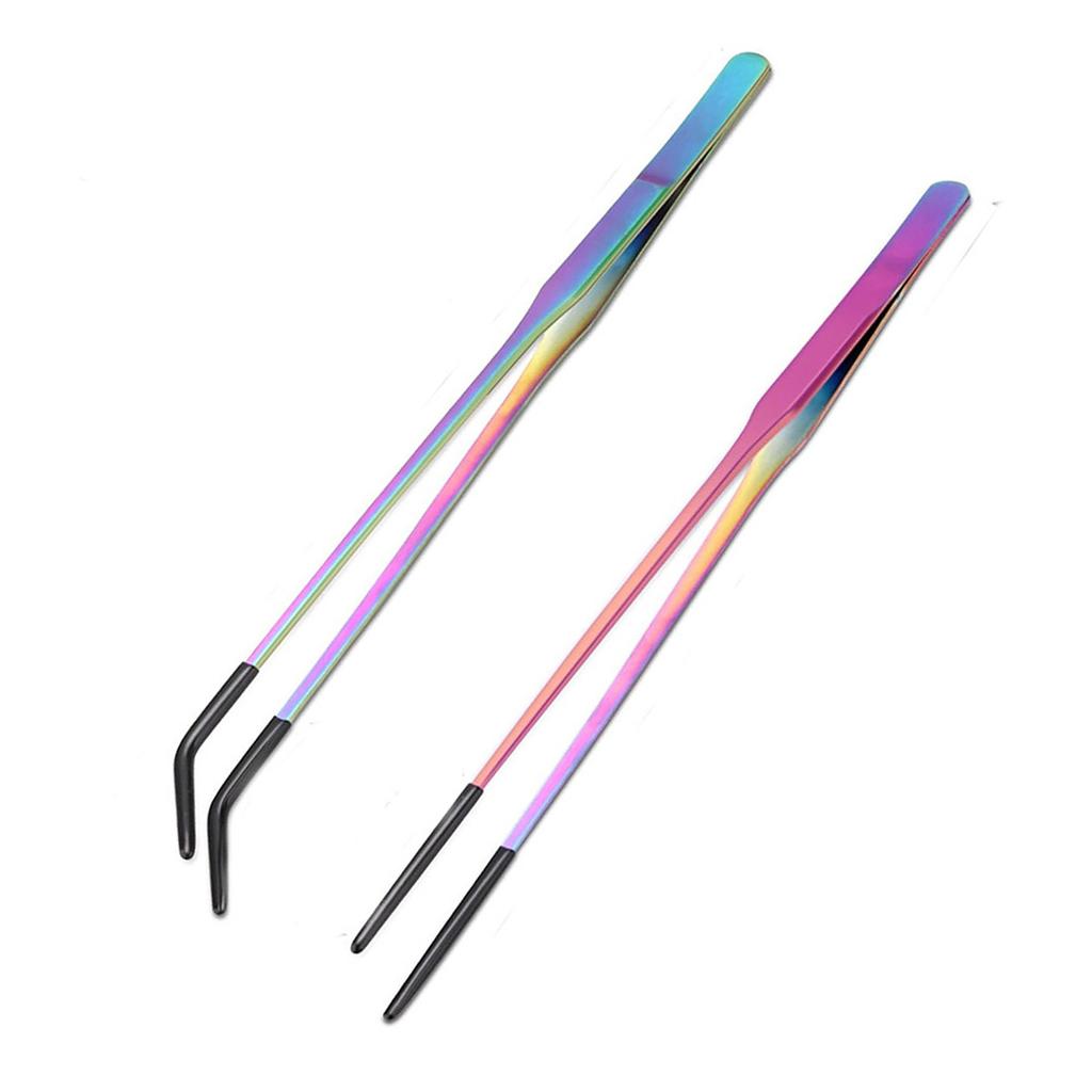 1set/2Piece Steel Reptile Feeding Tongs Straight & Curved Long Tweezers With NonSlip Tip For Precise Handling Use