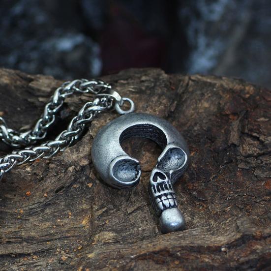 Ожерелье ювелирные изделия в стиле панк Винтаж серебряный цвет вопросительный знак череп кулон украшение на шею ювелирные изделия