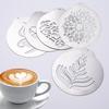 1/5pcs Coffee Stencils Fancy Coffee Printing Model Foam Spray Cake Stencils Coffee Drawing Cappuccino Mold Powdered Sieve Tools