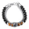 Retro High -End Stainless Steel Double -Layered Black Onyx Tiger Eye Stone Men 'S And Women 'S Bracelets 