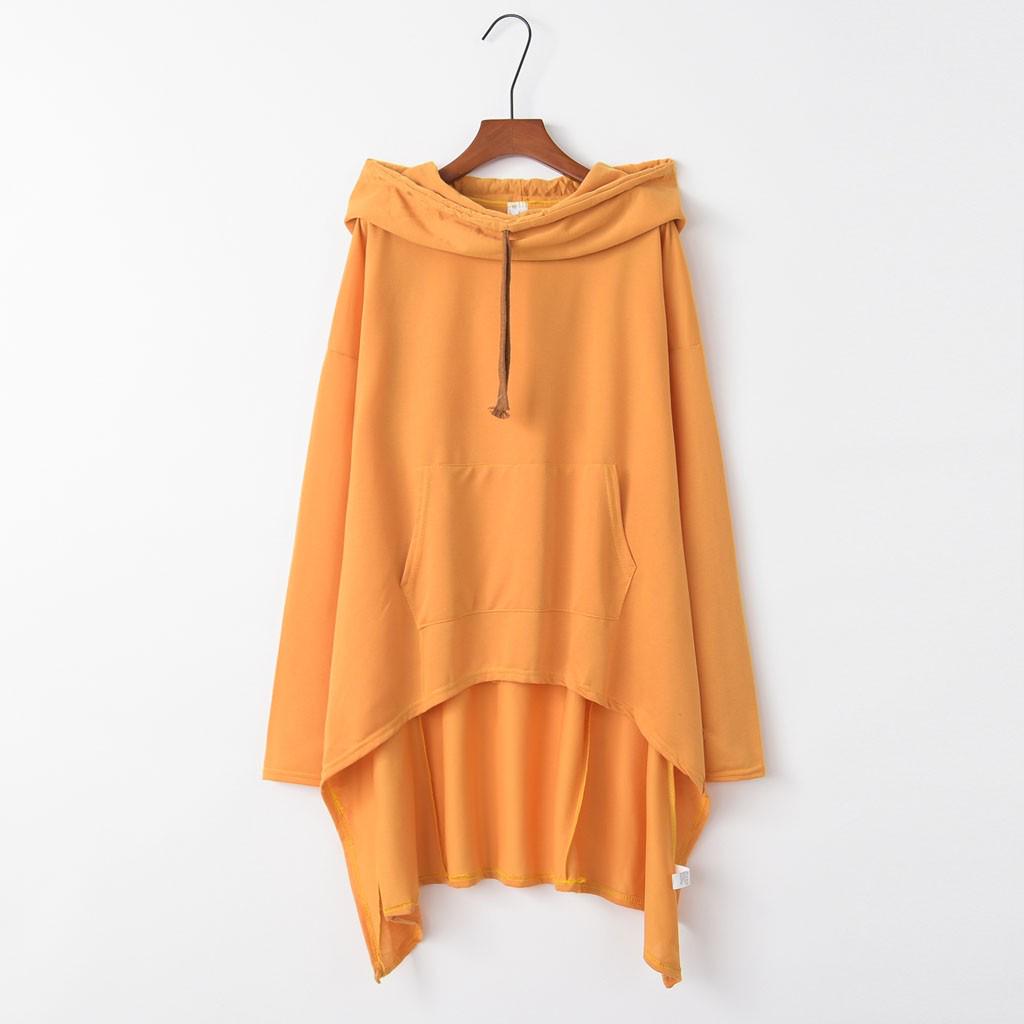 Women's Spring and Autumn Long Hooded Sweatshirt Casual Loose Solid Colour Plus Size Tops