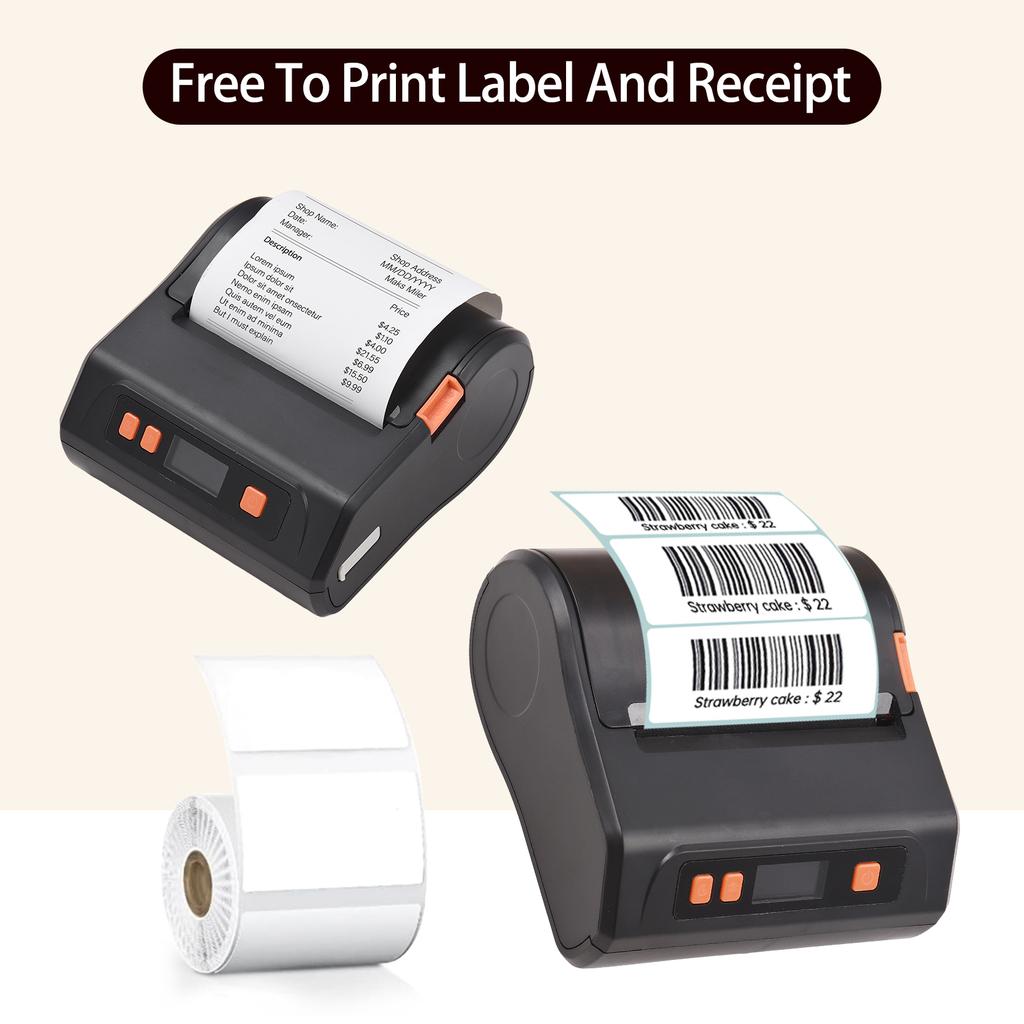 Bisofice Portable 80mm Receipt Label Printer Wireless BT Thermal Receipt Printer Mobile Bill