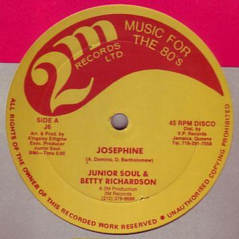12-дюймовая пластинка JUNIOR SOUL, BETTY RICHARDSON - Josephine / Josephine Version VP08 2m Records 1989 UK Регги, Ска и Даб