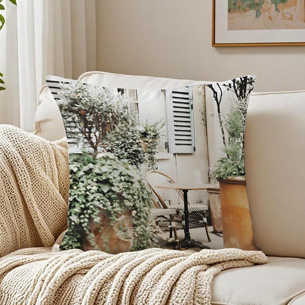 Famous Coastal City Spanish Beach Island Architecture Art Cushion Cover Linen Pillowcase Soft  for Sofa Bed Home Room Decor