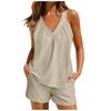 Women's Solid Color Loose V-Neck Pullover Sleeveless Casual Top With Pockets Shorts Set