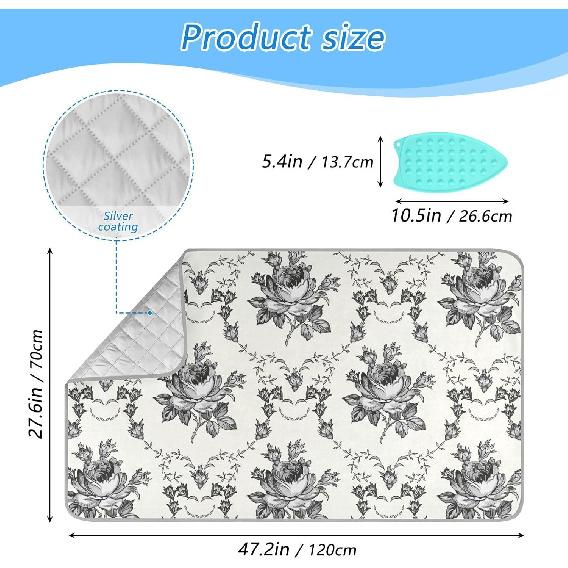 Коврик для глажки для стола Портативное дорожное одеяло для глажки Чехлы для гладильной доски Коврик для прессования Подушки для термопресса 27,6x47,2 дюйма Серые цветы