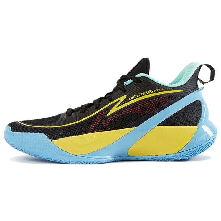 LiNing Sonic 10 V2 Comfortable Performance Low Top Kids Basketball Shoes Kids Basketball Shoes Black Yellow Blue ABPS033-6