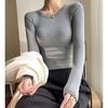 Modal Threaded Round Neck Slim-fitting Bottoming Shirt for Women, Autumn and Winter Thin Long-sleeved T-shirt Outer Top
