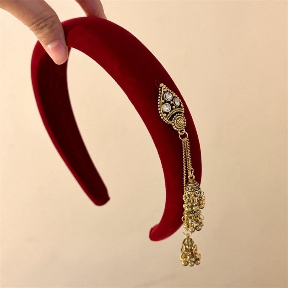 Retro Ethnic Style Hair Hoop Velvet Pendant Hair Clip Head Wear Tassel Bell Hair Band  Headwear