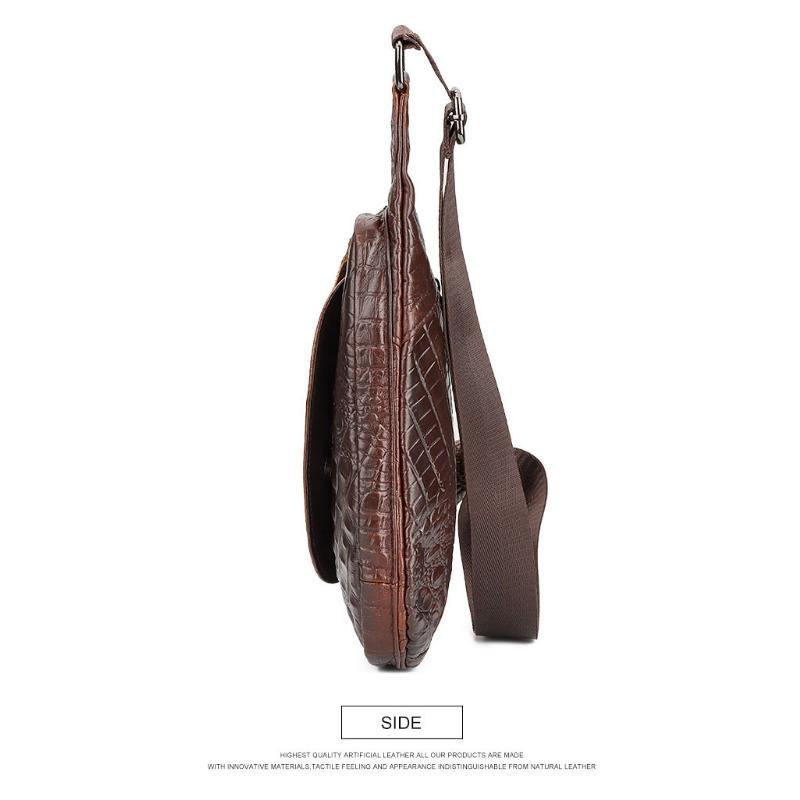 Мужская кожаная нагрудная сумка из крокодиловой кожи с косым узором, повседневная сумка через плечо из коровьей кожи с верхним слоем