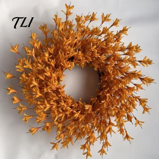 Artificial Fall Flower Wreath Fabric for Front Door, Autumn Harvest Floral Halloween Hanging Wreath, Thanksgiving Farmhouse Indoor Outdoor Porch Wall