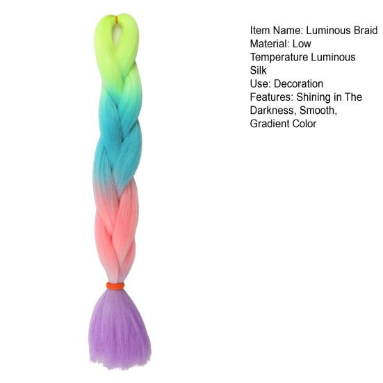 Yousheng Luminous Braid Gradient Color, сияющий в темноте, декоративные противоскользящие видимые плетеные волосы, синтетические неоновые светящиеся большие косички, конский хвост