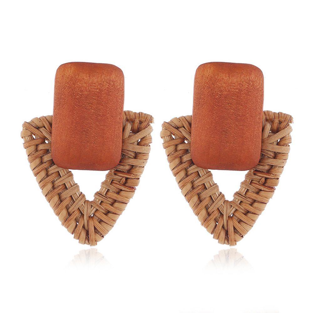 Vintage Women Girl Rattan Knit Vine Beach Jewelry Straw Weave Earrings Bamboo Wooden Drop Earrings
