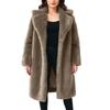 Women's Fashionable Warm Long Sleeve Solid Color Furry Long Coat With Turned Collar