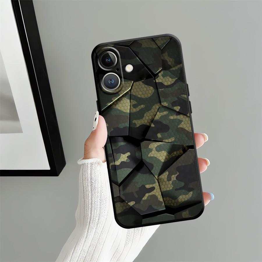 Мягкий чехол-бампер с камуфляжным рисунком для iPhone 11 15 Plus 17 16 Pro Max 12 SE 13 Mini 14 17Air X XS XR 7 8