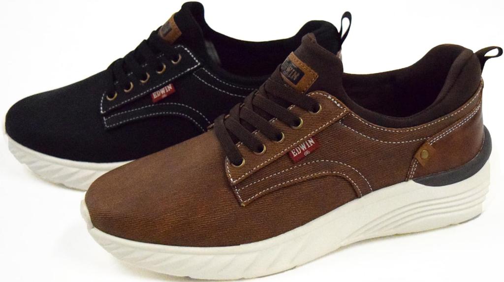 Широкие пушистые см 3E [Edwin] Кроссовки, Стильные, Простые, Повседневные, Легкие, 3, Амортизирующие, Эластичные, Мужские, Черные, 25.0