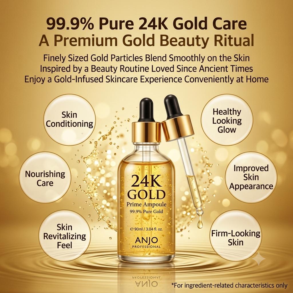 ANJO 24K Gold Prime Ampoule, Hydrating Facial Serum, 90ml – Luxury Gold Infused Hydrating Serum