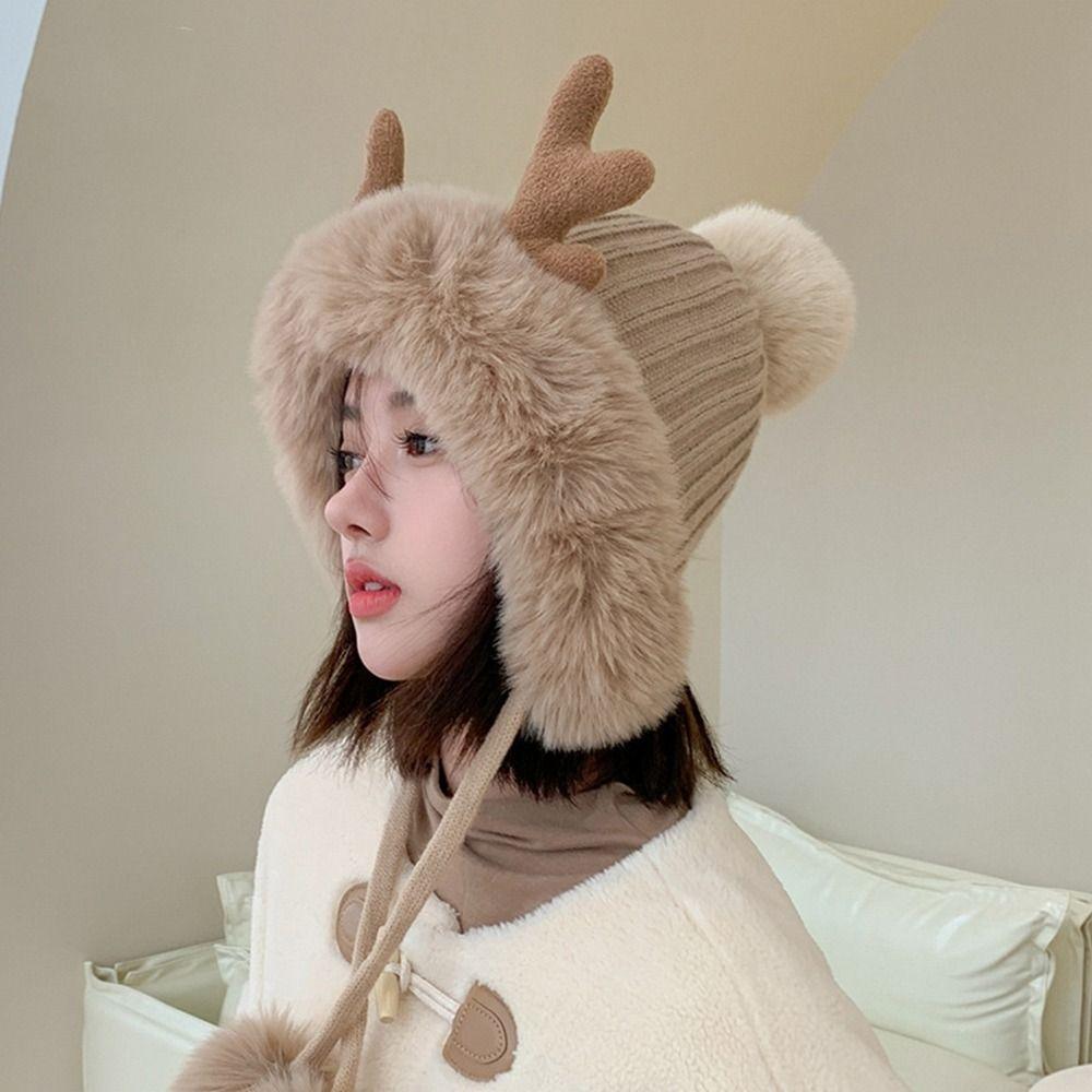 Beanie Hat Antlers Hat Skull Cap Winter Plush Hat Leisure Knit Beanie Children