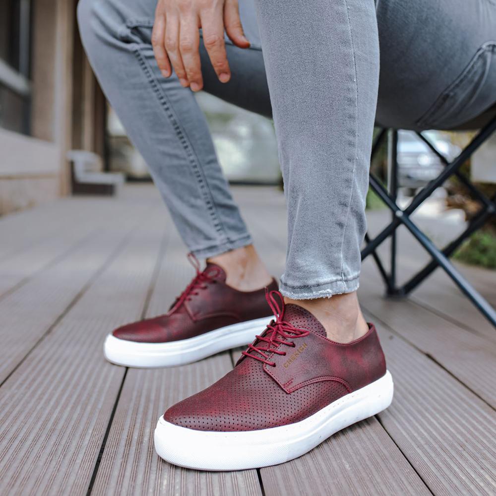 Chekich Мужская обувь Кеды Бордовый красный цвет Искусственная кожа на шнуровке Весенне-летние сезоны Удобная модная спортивная легкая дышащая CH061