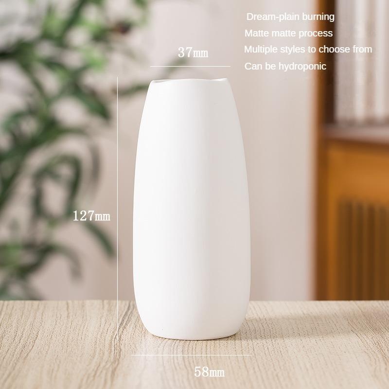 Plain-fired Matte White Ceramic Flower Arrangement Small Vase Creative and Simple Living Room Home Dried Flower Ornament