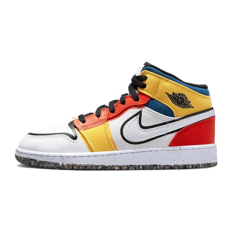 Air Jordan 1 Mid SE GS Multi-Color Canvas Kids Sneakers White Black Picante-Red DV1316-100