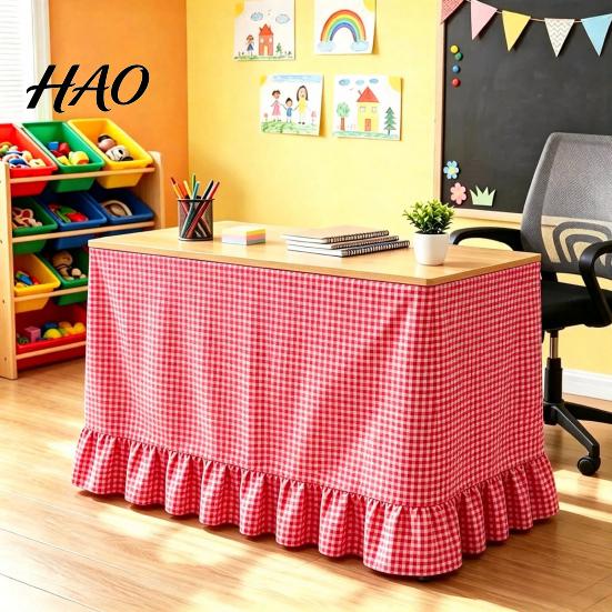 Wrinkle Resistant Table Cloth Gingham Ruffled Skirt, Cottagecore Teacher Desk Skirt for Classroom, ClassroomDesk Plaid Tablecloth Birthday Wedding