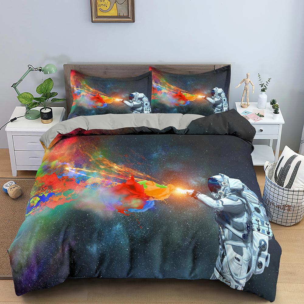 Astronaut Duvet Cover Set Spaceman Pattern Bedding Set For Boys Girl Microfiber Bedclothes Twin King Size 2/3pcs Comforter Cover