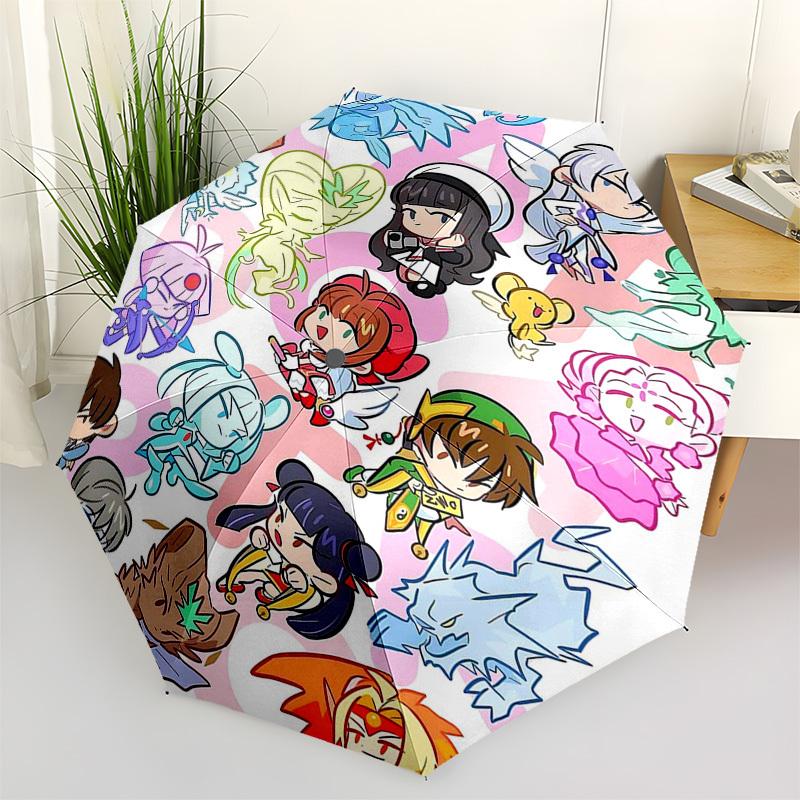 1pc Outdoor Umbrella with Chibi Characters | Automatic Opening & Closing | Portable 3-Fold Design | 8-Rib Iron Frame | Perfect Gift for Fans, Tra
