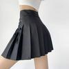 Women Mini Skirt High Waist Side Lace-up Pleated Skirt Solid Color A-Line Skirt with Lining Bottoming Shorts Streetwear