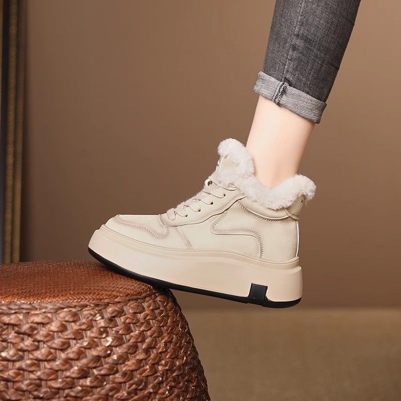 2025 осень и зима новая ретро повседневная обувь универсальные теплые короткие ботинки бархатные на толстой подошве обувь с высоким верхом дети