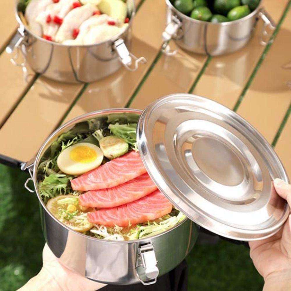 304 Stainless Steel Korean Lunch Box Round Lunch Container Household Food Storage Box Camping