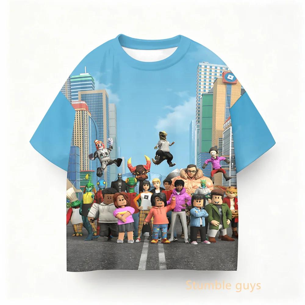 Roblox Детская летняя игра Повседневная футболка Одежда для мальчиков Девочки Аниме Топы