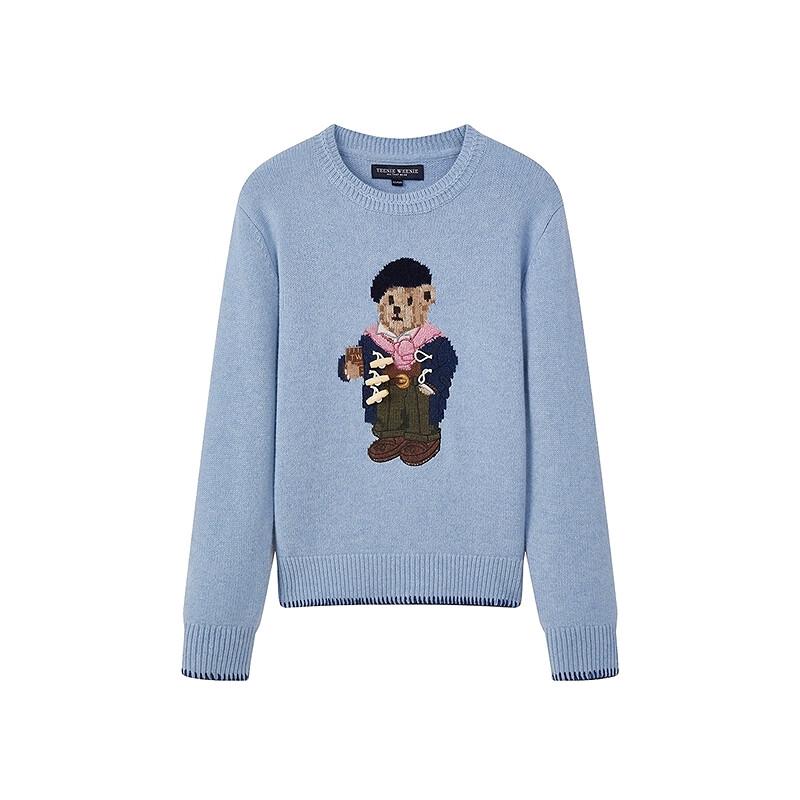 Teenie Weenie Women's Bear Graphic Round Neck Pullover Sweater