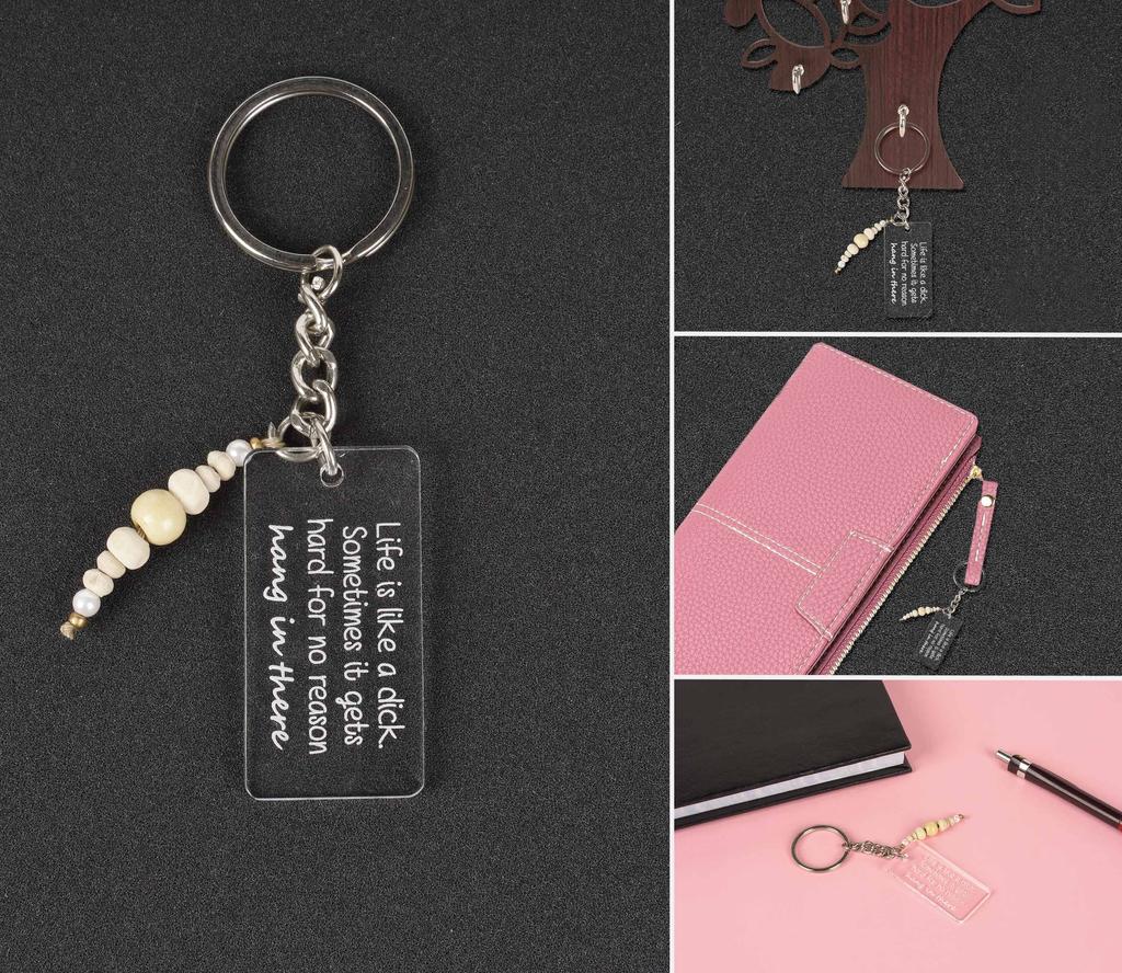 Inkdotpot Смешной брелок Жизнь как ** Иногда становится тяжело без причины Держись там Акриловый гравированный брелок Смешной взрослый юмор Новинка