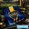 Custom Name Boca Juniors Crest Design Flannel Blanket, Use for Birthday/Holiday Gift, Soft Blanket for Sofa/Bed/Camping/Office, Home Decor
