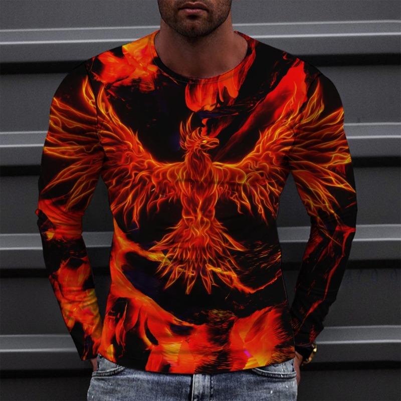 Весна-Осень 3D цифровая печать Phoenix Flame мужская повседневная свободная футболка с длинным рукавом Pulleys&Long Sleeves мужская