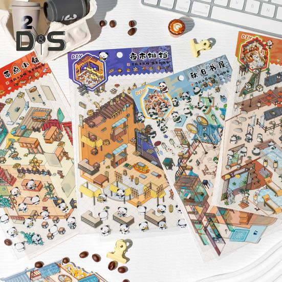 4 шт. наклейки для декоративных сцен своими руками, набор 3D-наклеек для миниатюрных домов, многоразовые, простые в использовании наклейки для декоративных сцен для проектов своими руками в книжном магазине