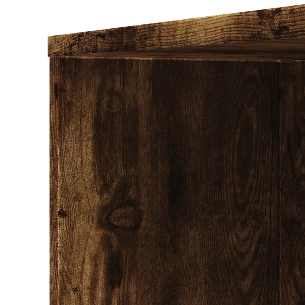 Narrow Bathroom Cabinet with Casters Smoked Oak Wood Based Material