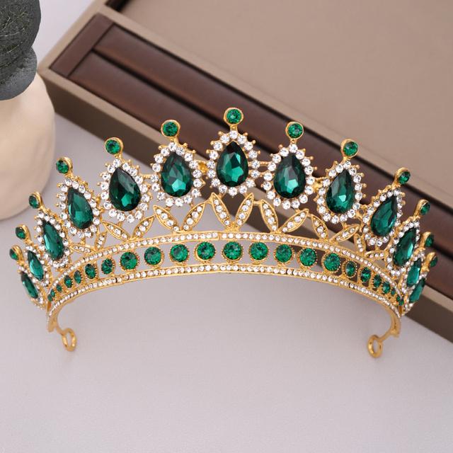 Luxury Green Rhinestone Crystal Wedding Crown Bride Tiaras And Crowns Queen Diadem Pageant Crown Bridal Hair Jewelry Accessories