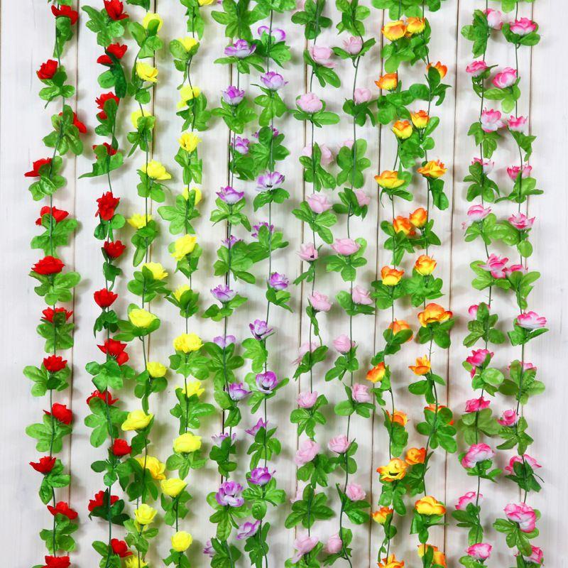 Lush And Vibrant Fake Silk Rose Artificial Flower Vine Ivy Leaf Garland For Home Decor
