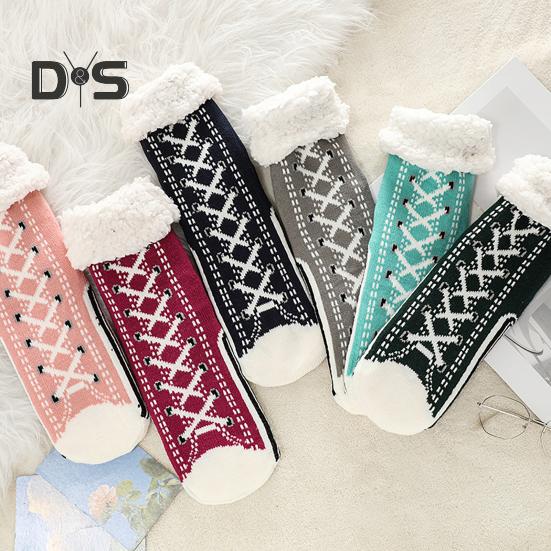 1 пара зимних носков с рисунком обуви, с плюшевой подкладкой, сохраняющих тепло, рождественские носки с высоким голенищем, гетры для ног, осенне-зимние носки-тапочки, праздничный подарок