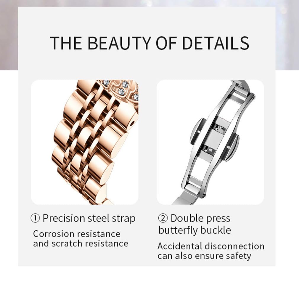 Часы из розового золота с кристаллами, стильные наручные часы, водонепроницаемые, брендовые, деловые, из нержавеющей стали, роскошные, милый подарок для нее, коричневые часы для женщин, женские