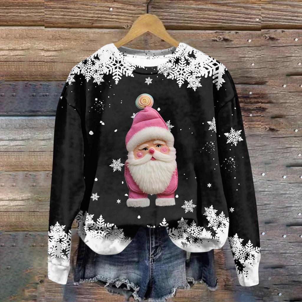 Women's Fashion Christmas Printed Long Sleeve Loose Round Neck Sweatshirt Top