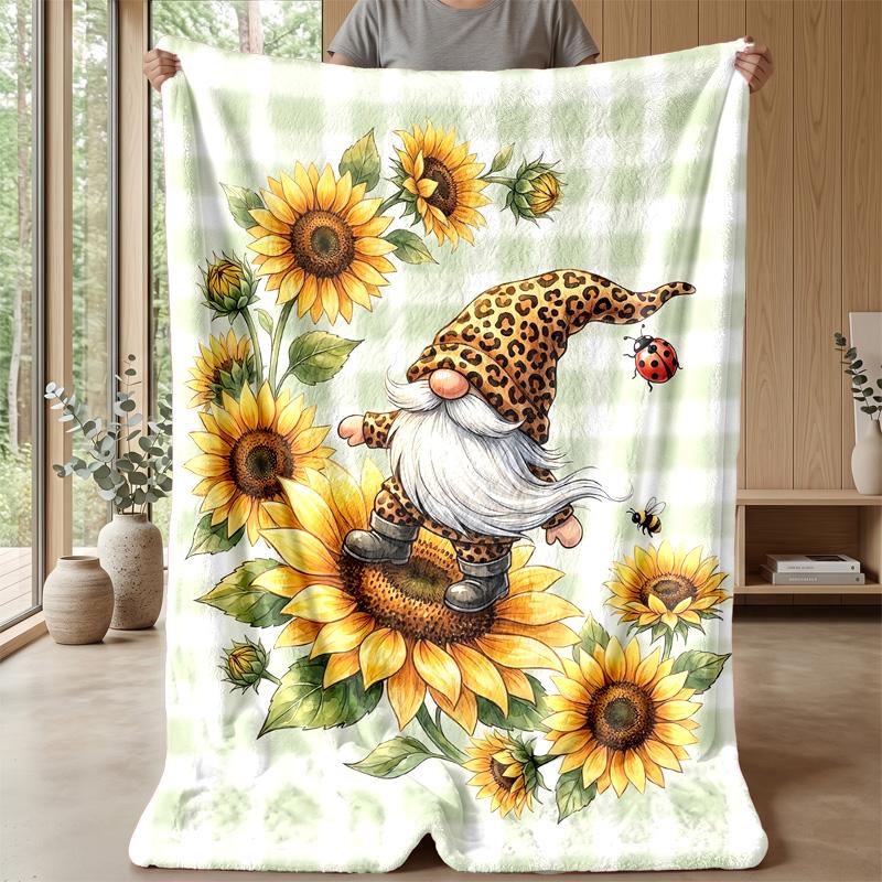 Gnome Rose Pattern Theme blanket Lightweight Warm Flannel Blanket Decorative Throw Blanket for Home Decoration